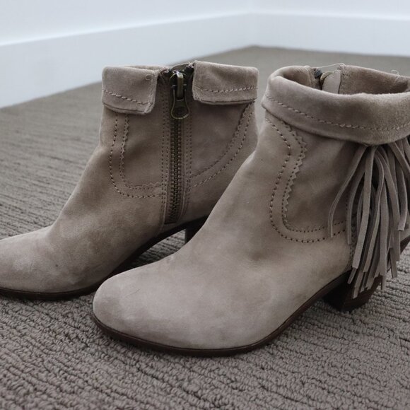 SAM EDELMAN Louie Tan Suede Fringe Cowboy Bootie Size 7.5 - Picture 2 of 11